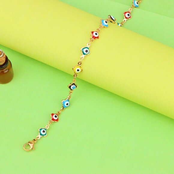 "Rose Gold Evil Eye Anklet with Multicolor Charms, XPAL1074 - Picture 3 of 13